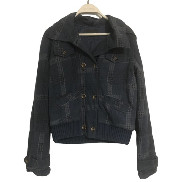 Hurley jacket  navy plaid double button waist ribbed hooded jacket coat - Picture 1 of 13